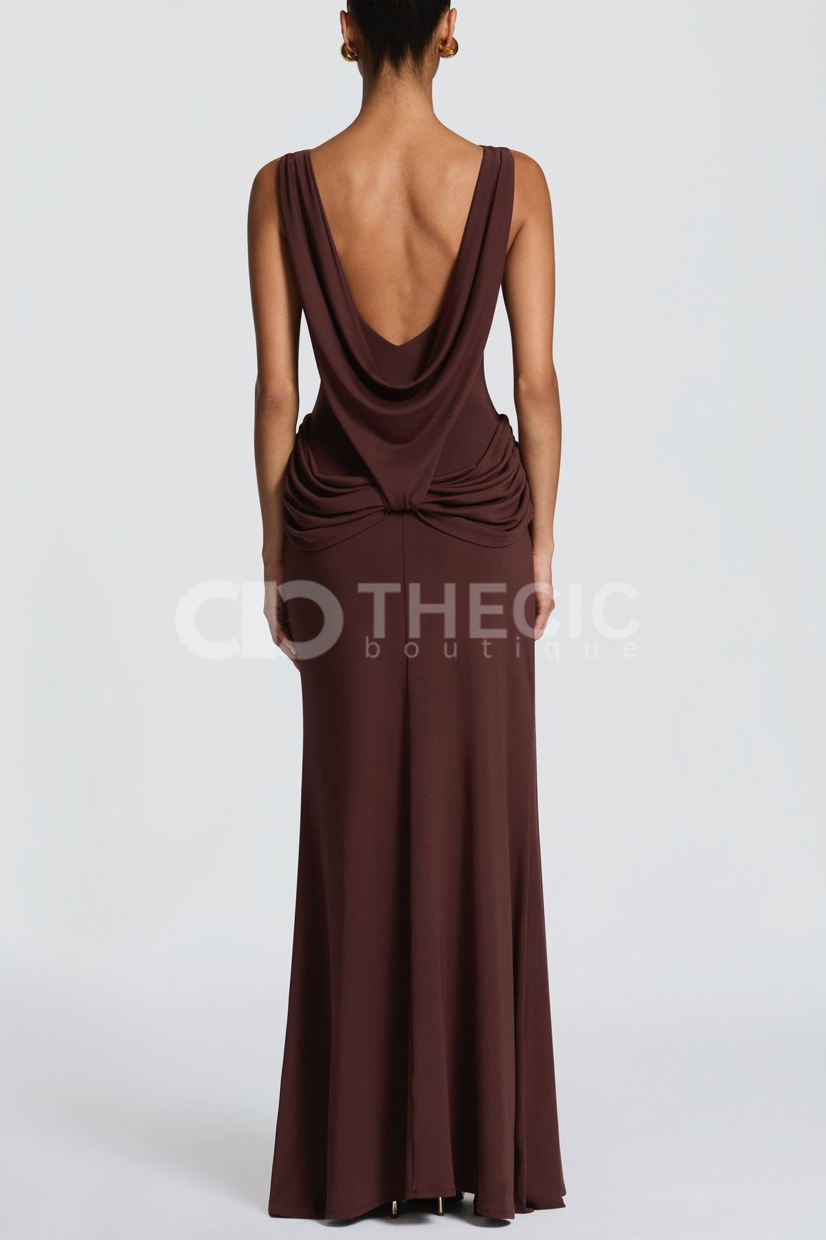 Calla Lily backless draped slit maxi dress