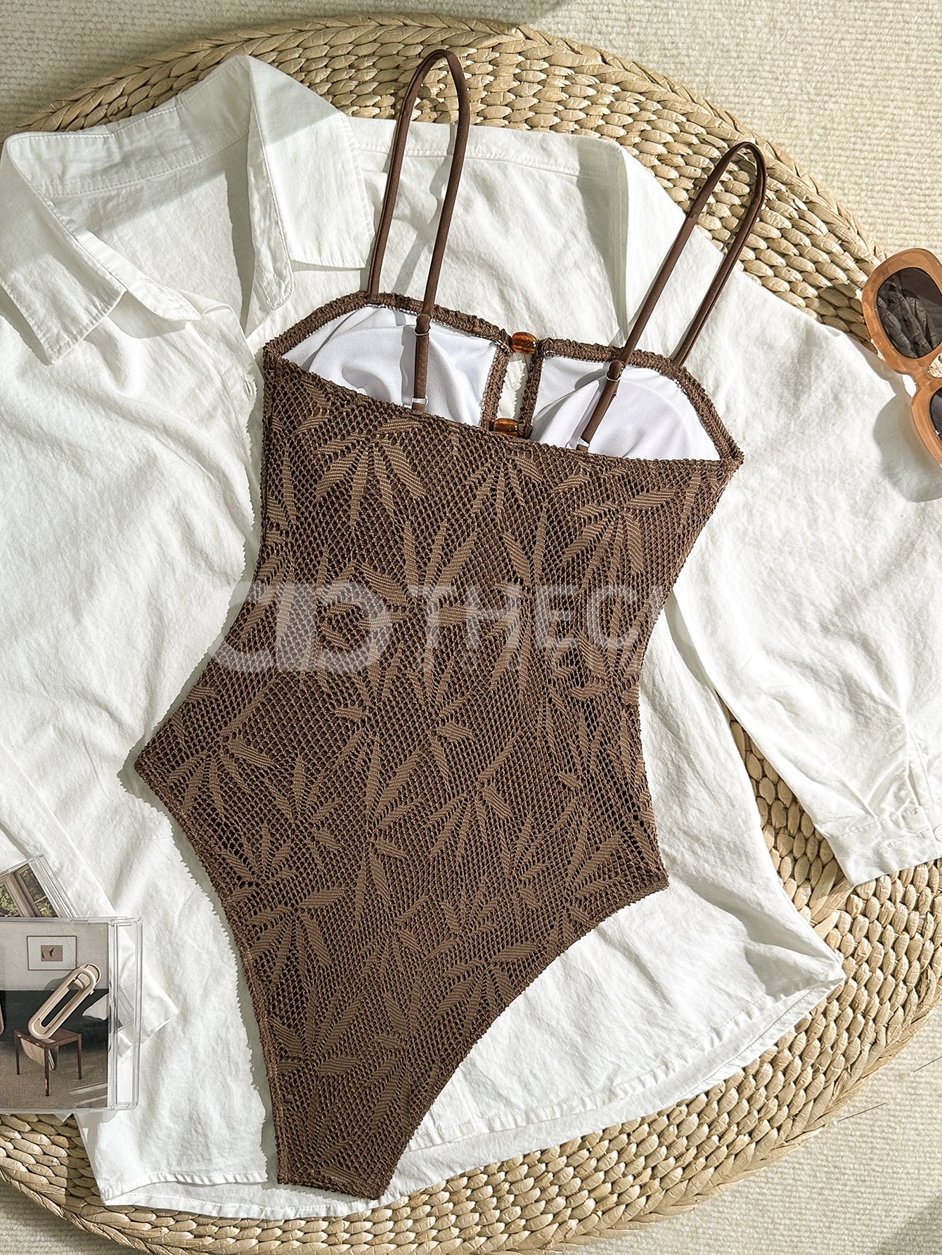 Crochet Knit Keyhole Bandeau One-Piece Swimsuit