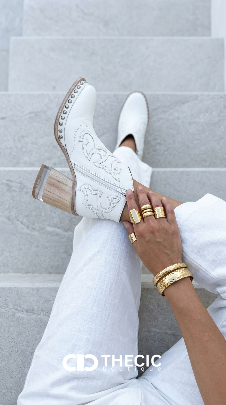 Embroidered Thick Heel Sewing Rivets Vintage Ankle Boots