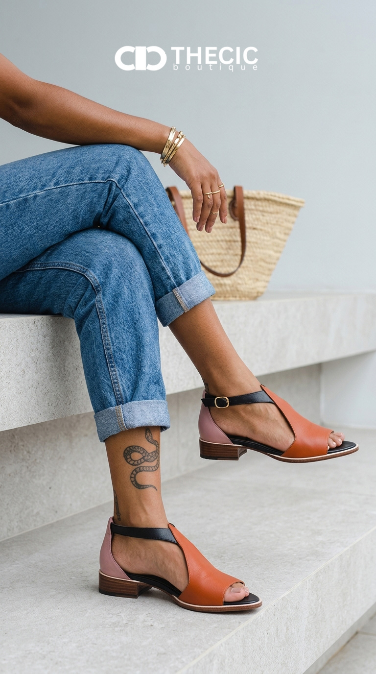 College style Flat Peep Toe T-buckle Sandals