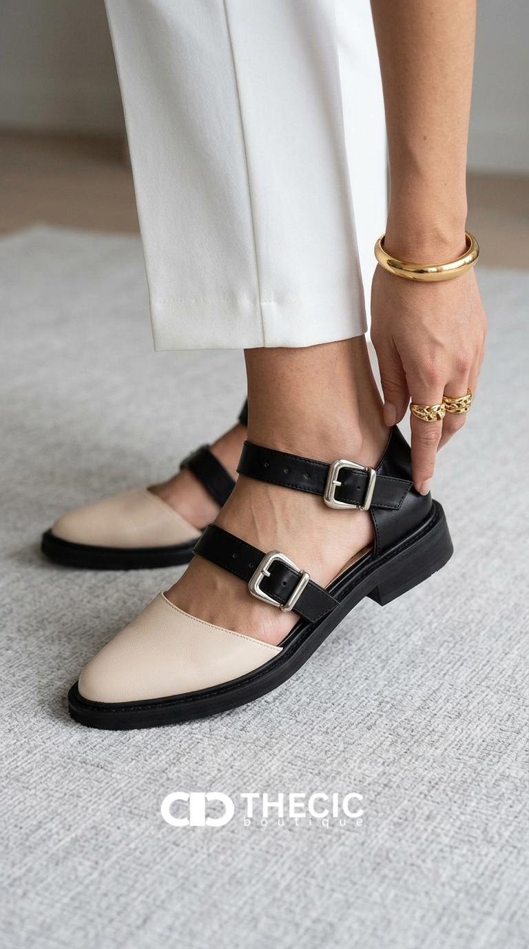 Color Contrast Buckle Flats