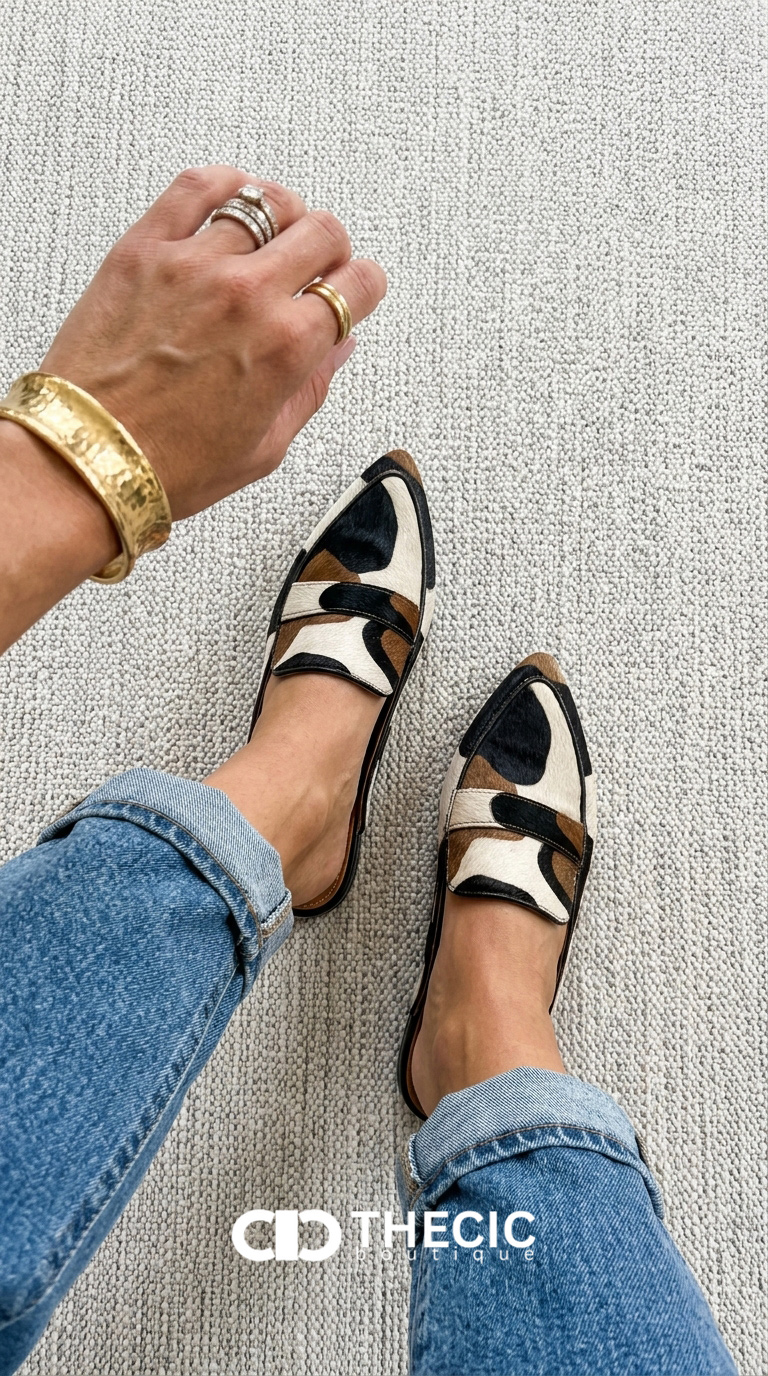 Pointed Toe Low Heel Multicolor Faux Fur Mules
