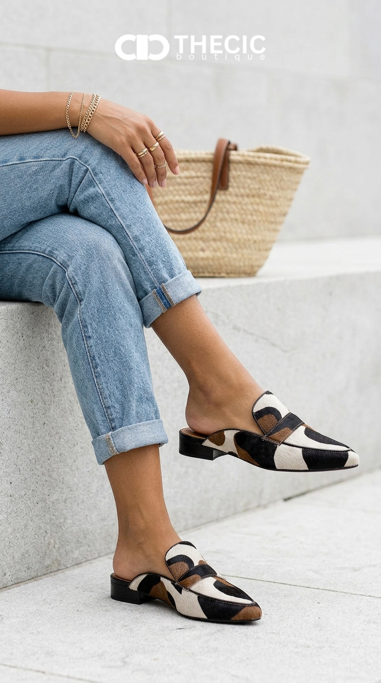 Pointed Toe Low Heel Multicolor Faux Fur Mules