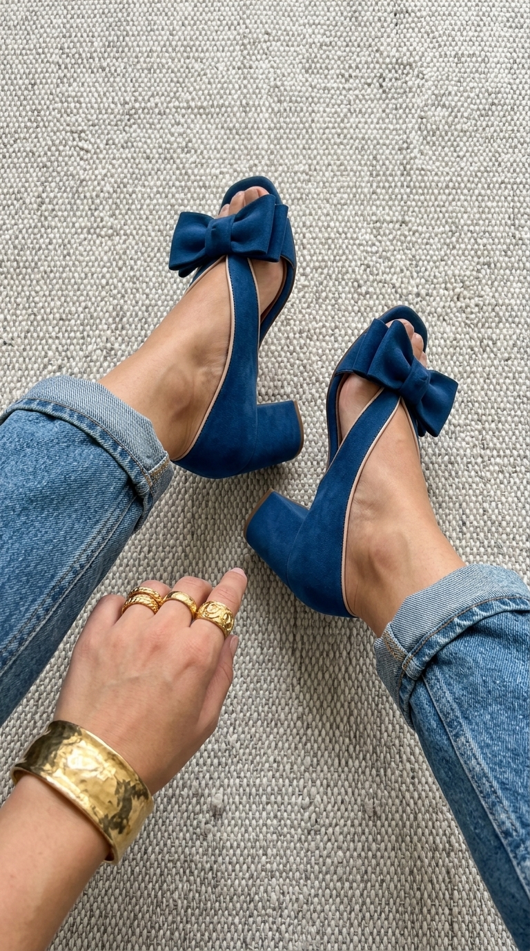 Bow-Detail Open-Toe Block Heel Sandals