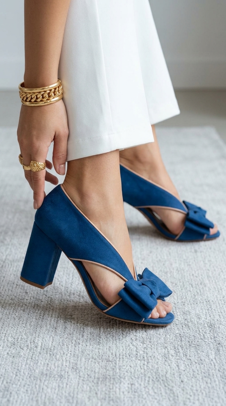 Bow-Detail Open-Toe Block Heel Sandals