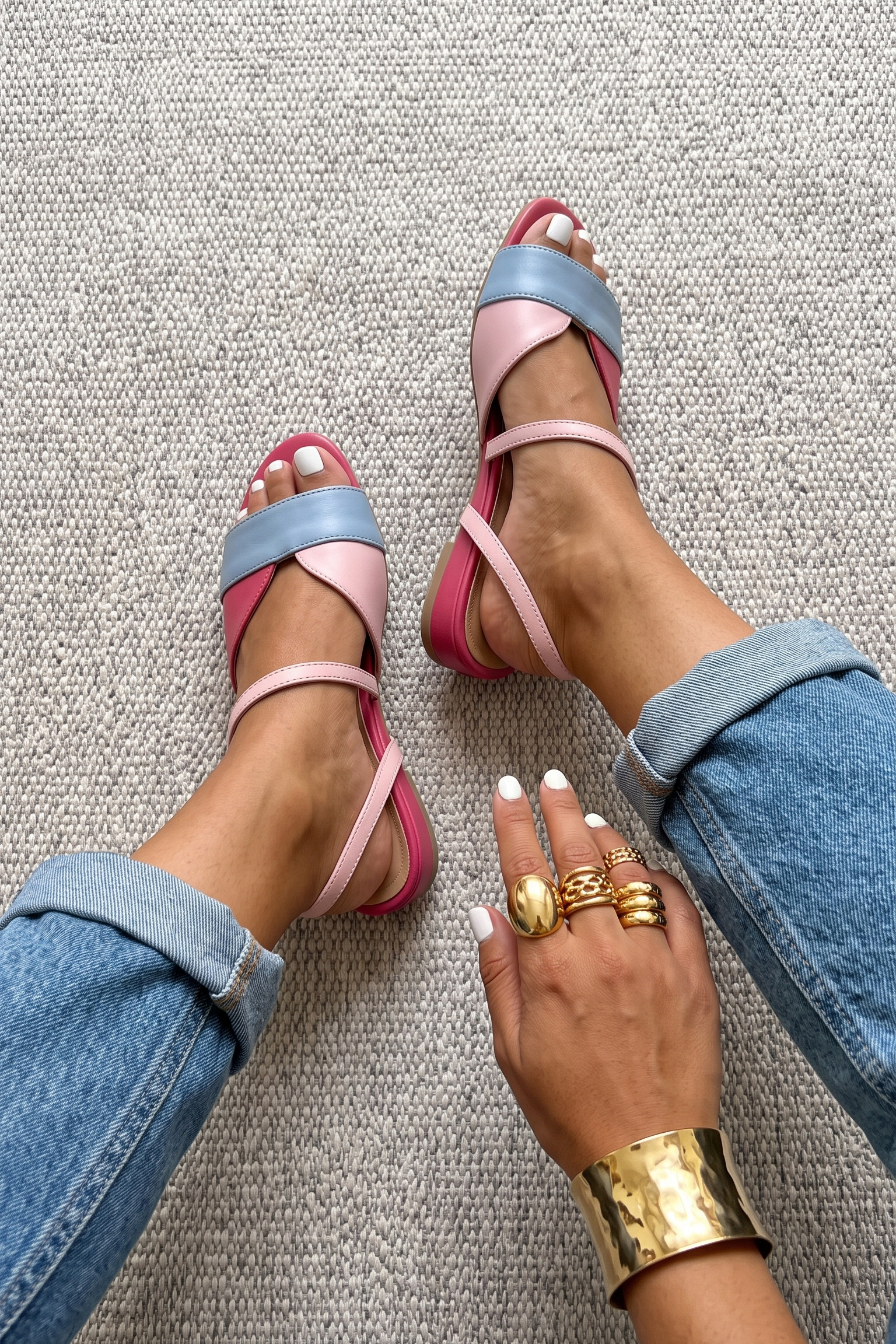 Vibrant Multicolor Strappy Open Toe Flat Sandals