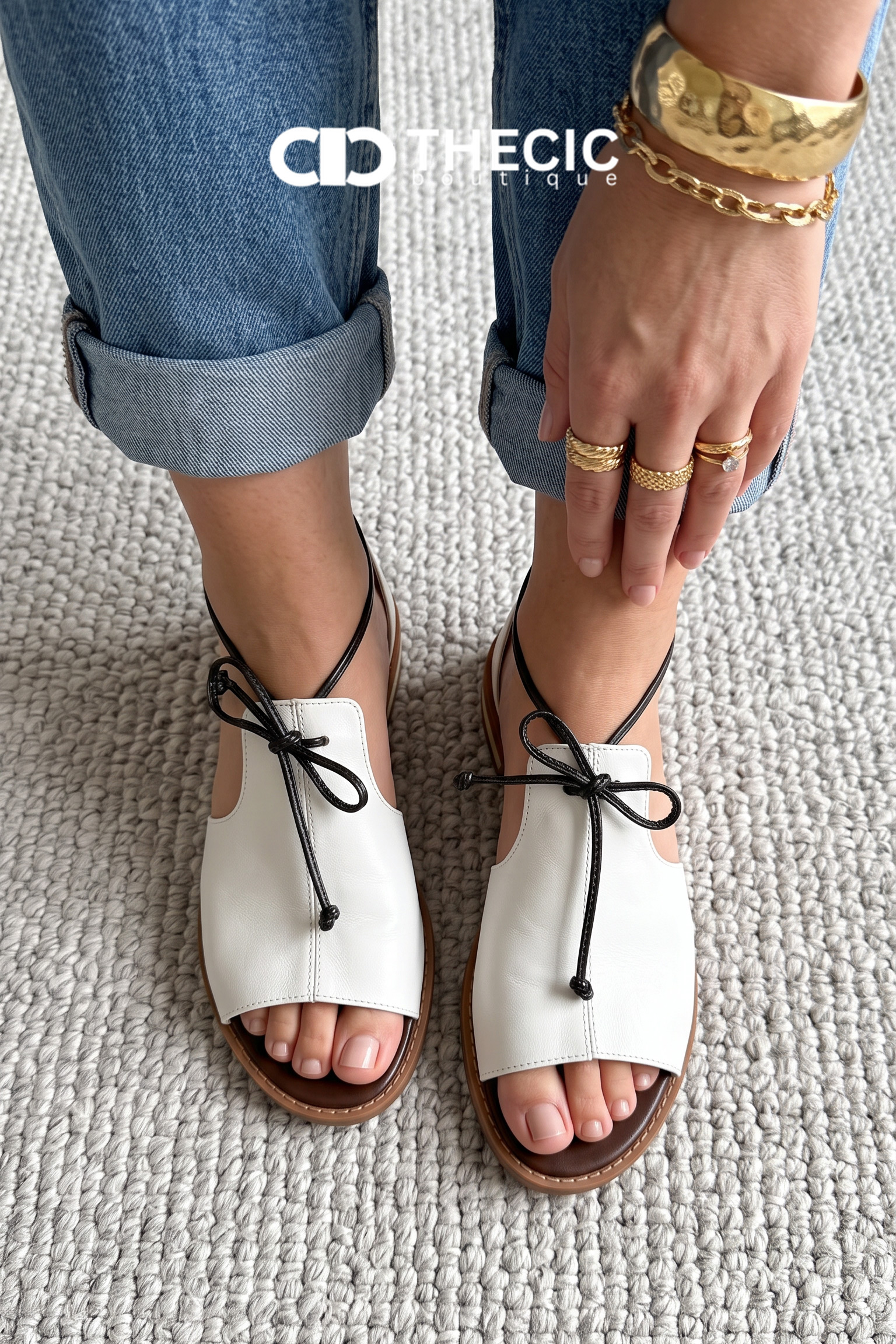Metallic lace-up open-toe low-heeled sandals