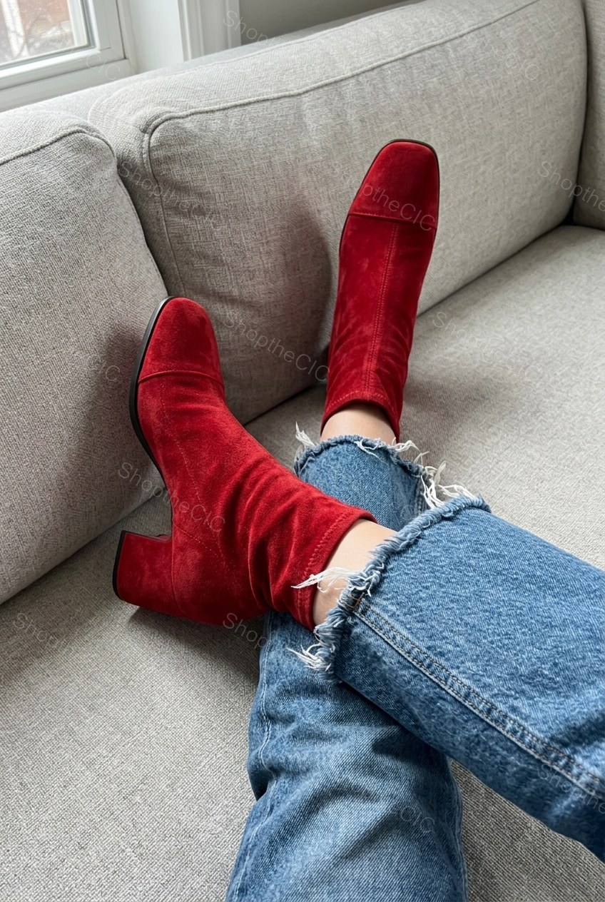Modern Maverick Square toe red mid-heeled boots