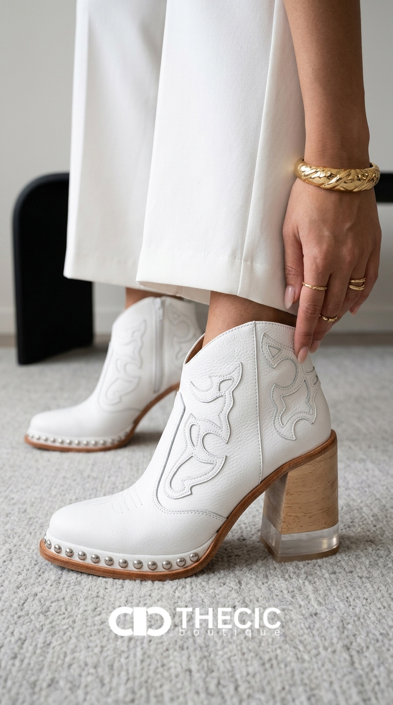Embroidered Thick Heel Sewing Rivets Vintage Ankle Boots