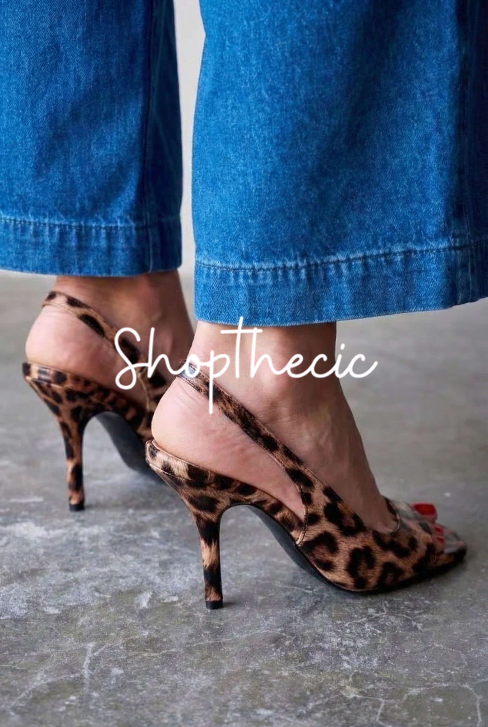 Leopard Open Square Toe Sling Back Heels