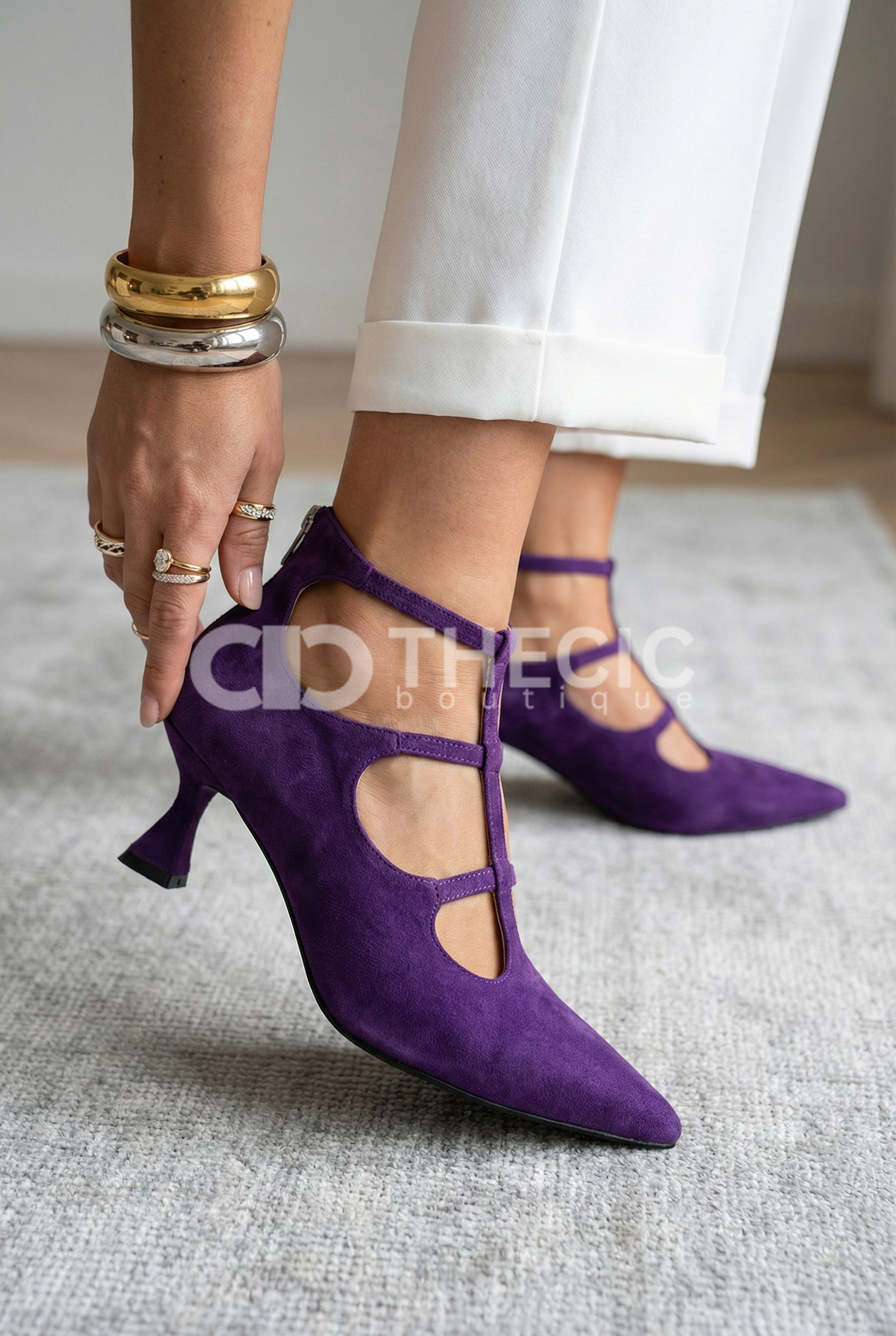 Chic Pointed toe suede hollow stiletto sandals