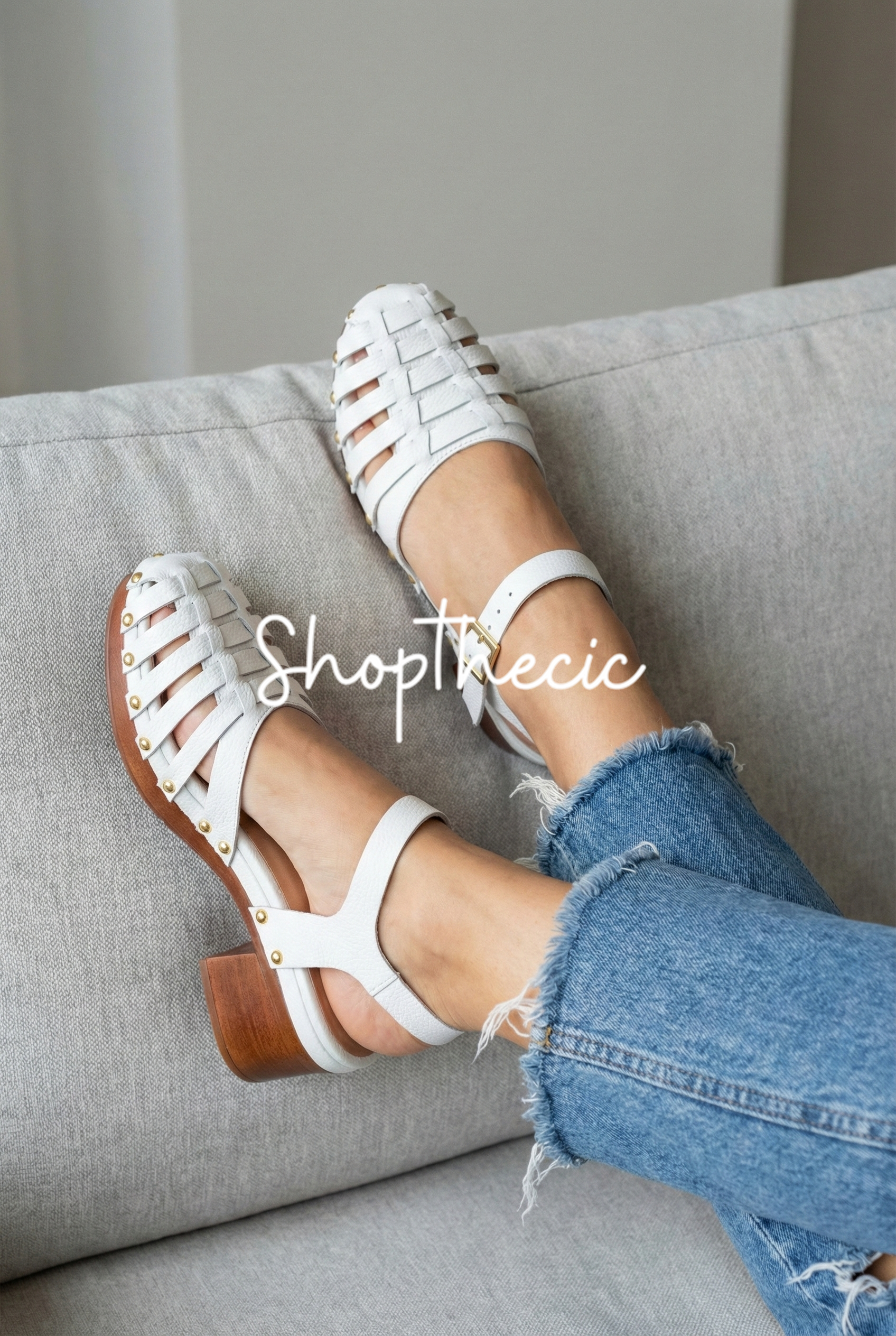 Cushioned openwork studded chunky high-heeled sandals