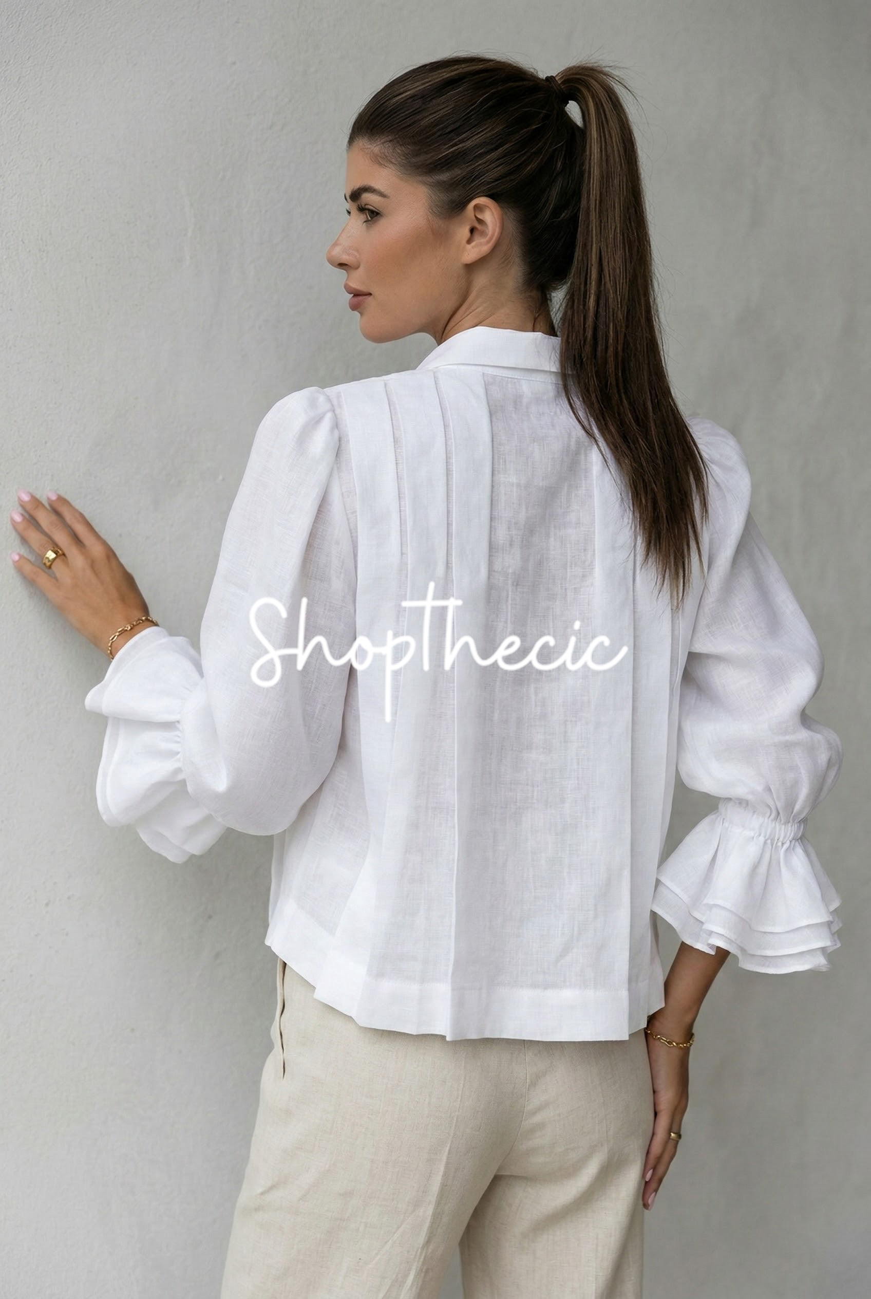 Graceful Ruffle Sleeve Shirt With Pleats