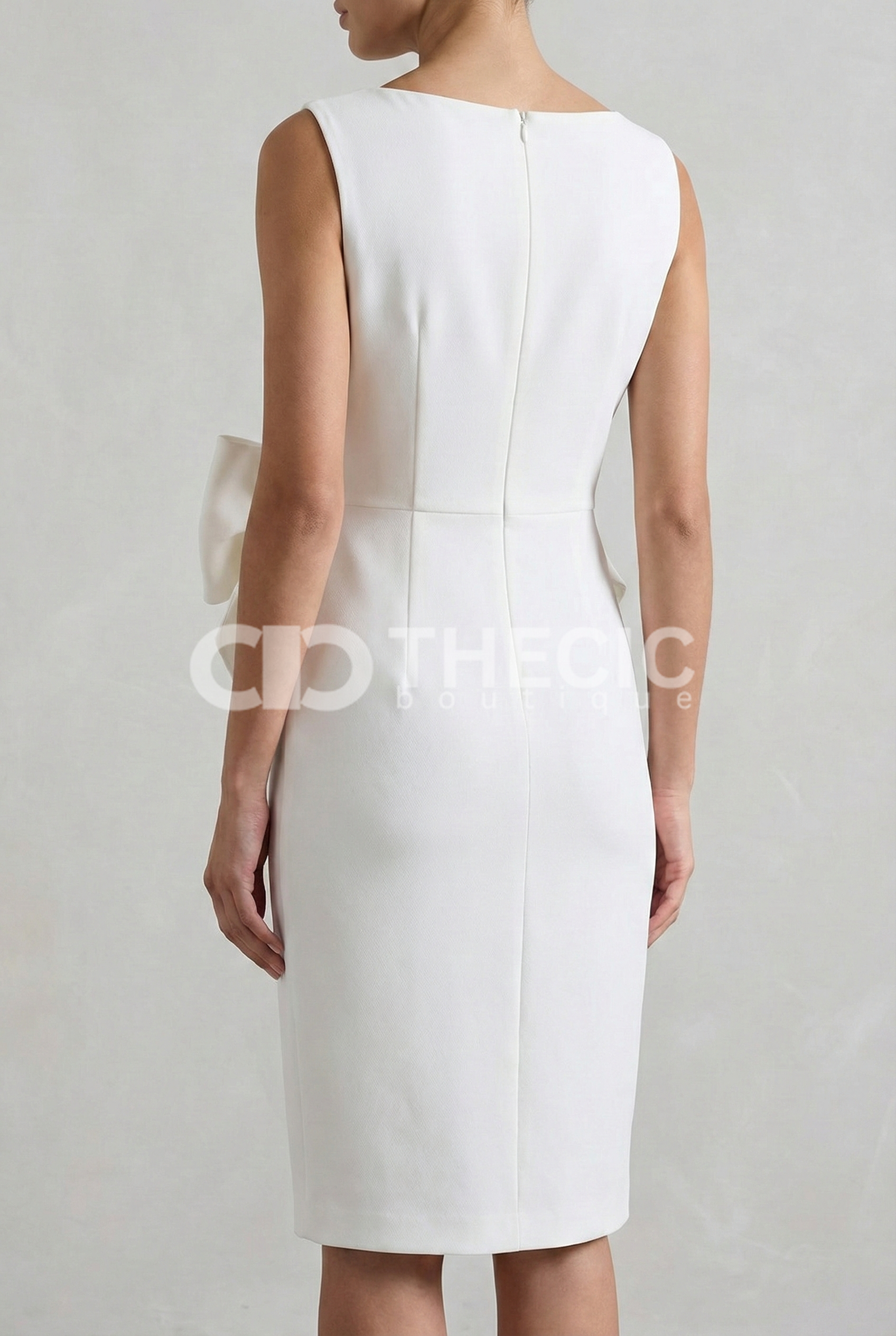 Chic white bow tie sleeveless midi dress