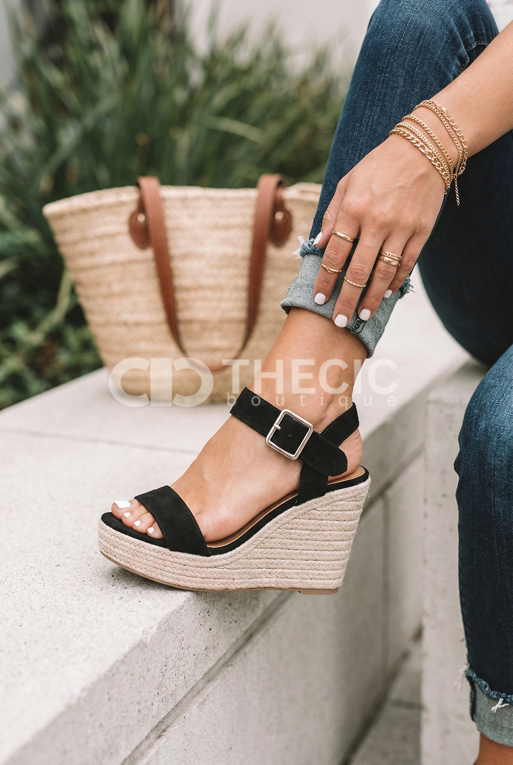 Vintage Espadrilles Peep-Toe Wedge Sandals
