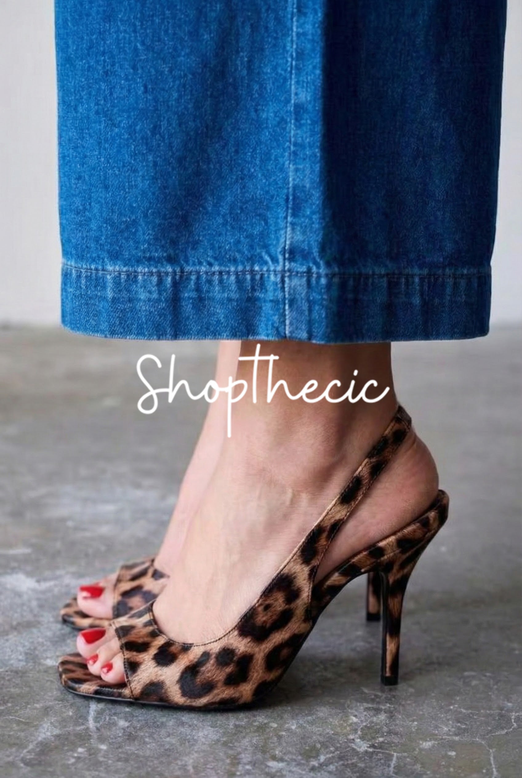 Leopard Open Square Toe Sling Back Heels