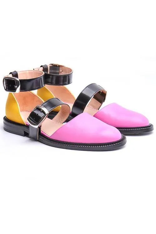Color Contrast Buckle Flats