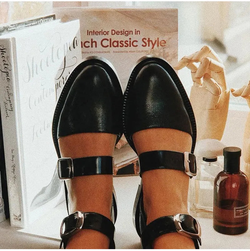 Color Contrast Buckle Flats