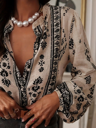 Chic Bohemian Print Crew Neck Shirt