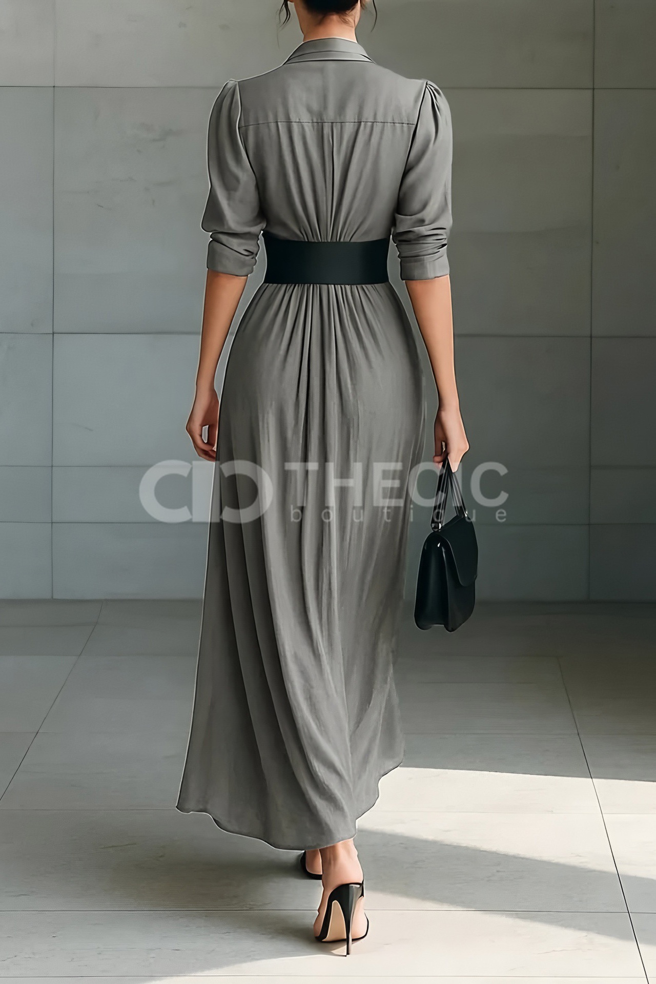 Minimalism Collared button-down shirt maxi dress