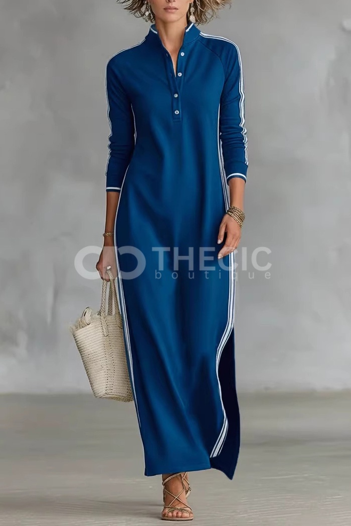 Minimalist White-trimmed Button-down Collar Sweatshirt Dress