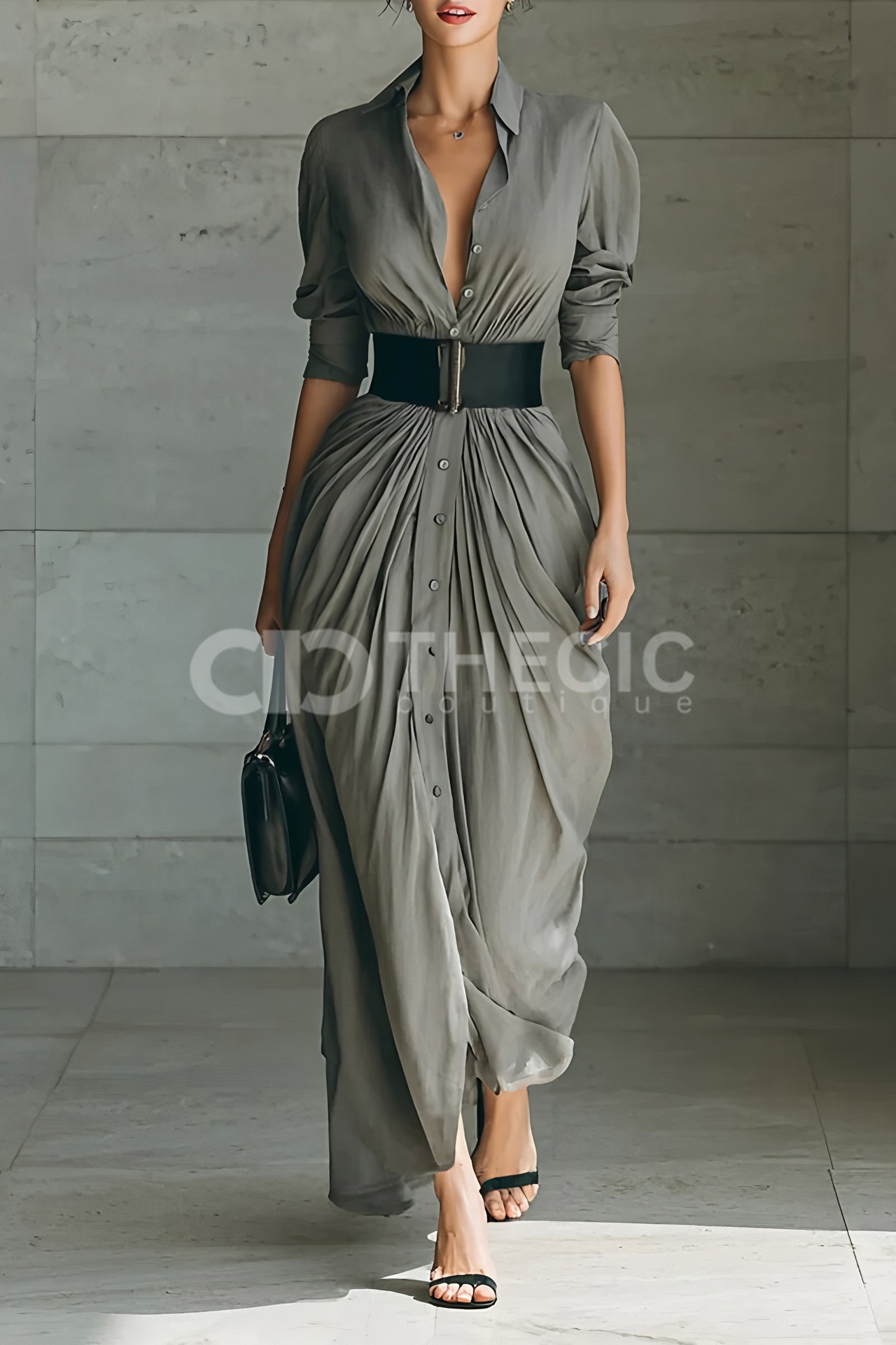 Minimalism Collared button-down shirt maxi dress