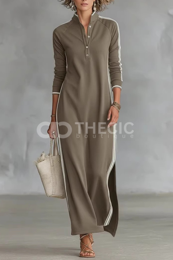 Minimalist White-trimmed Button-down Collar Sweatshirt Dress