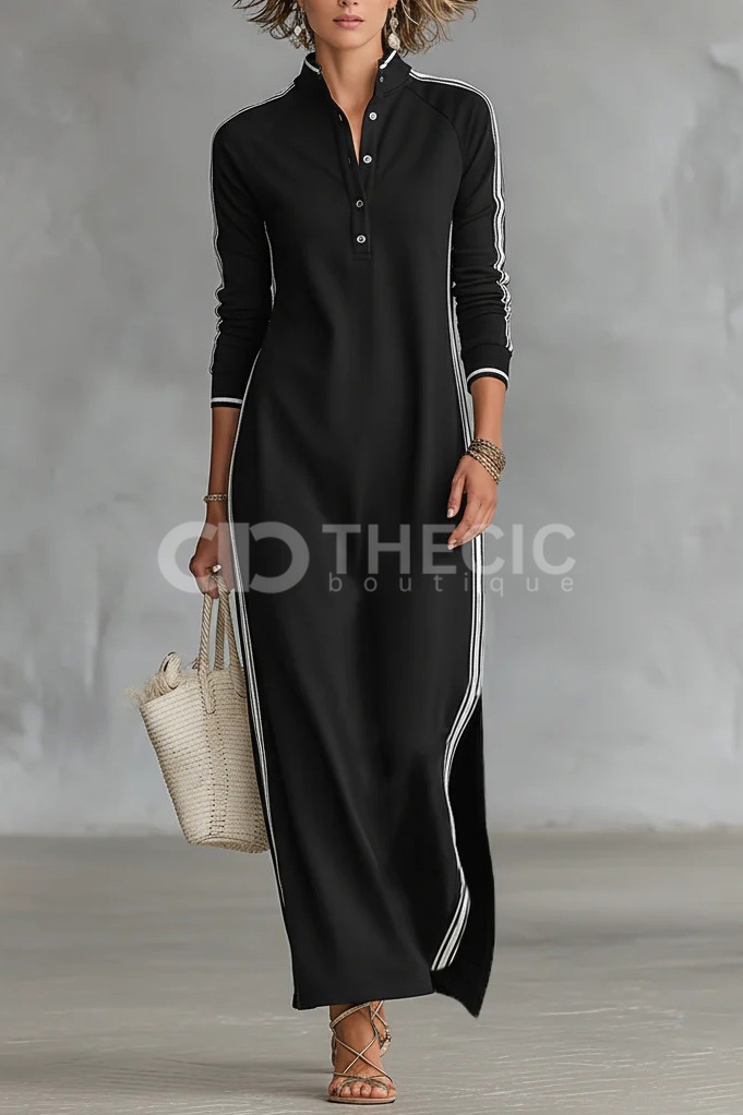 Minimalist White-trimmed Button-down Collar Sweatshirt Dress
