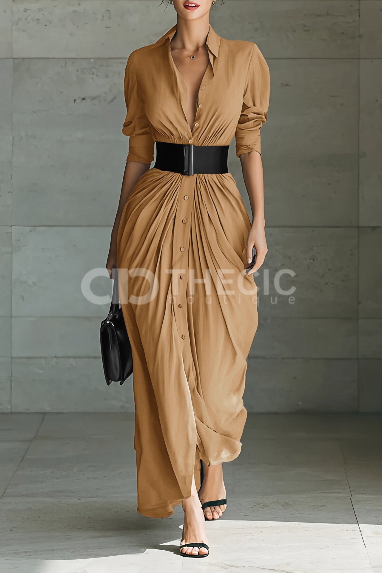 Minimalism Collared button-down shirt maxi dress