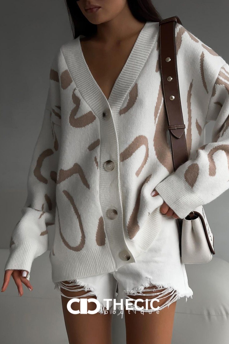 Knit Abstract Pattern V-Neck Cardigan