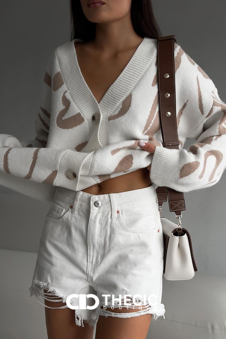 Knit Abstract Pattern V-Neck Cardigan