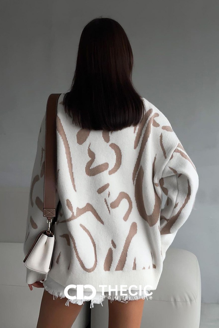 Knit Abstract Pattern V-Neck Cardigan