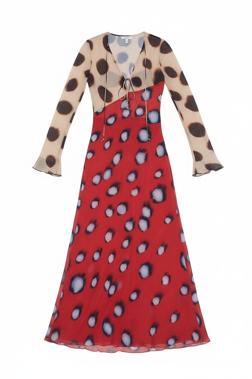 Abstract Spot Print Sheer Sleeve Maxi Dress