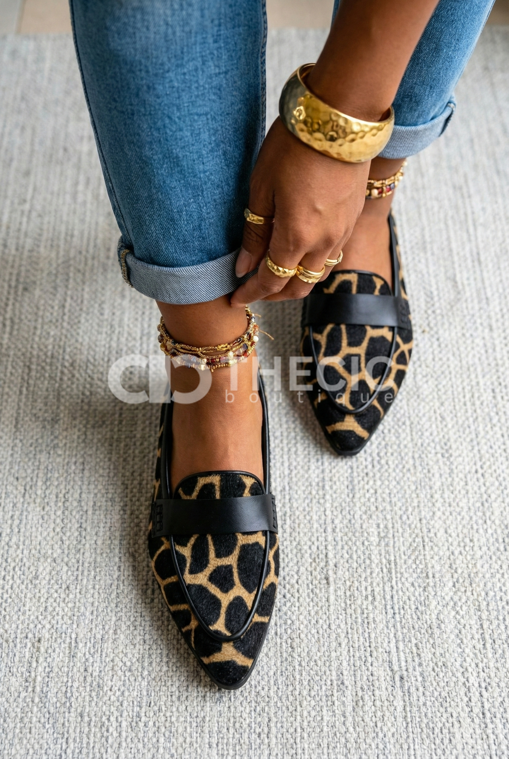 Animal Print Pointed-Toe Slip-On Loafers