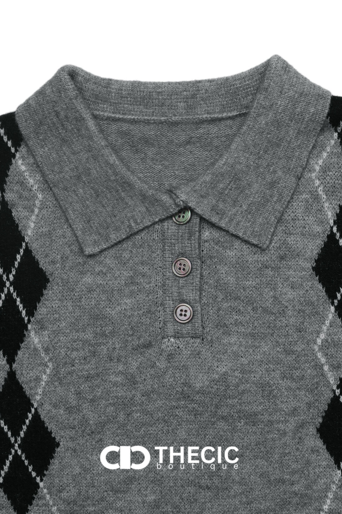 Argyle Knit Polo Collar Sweater