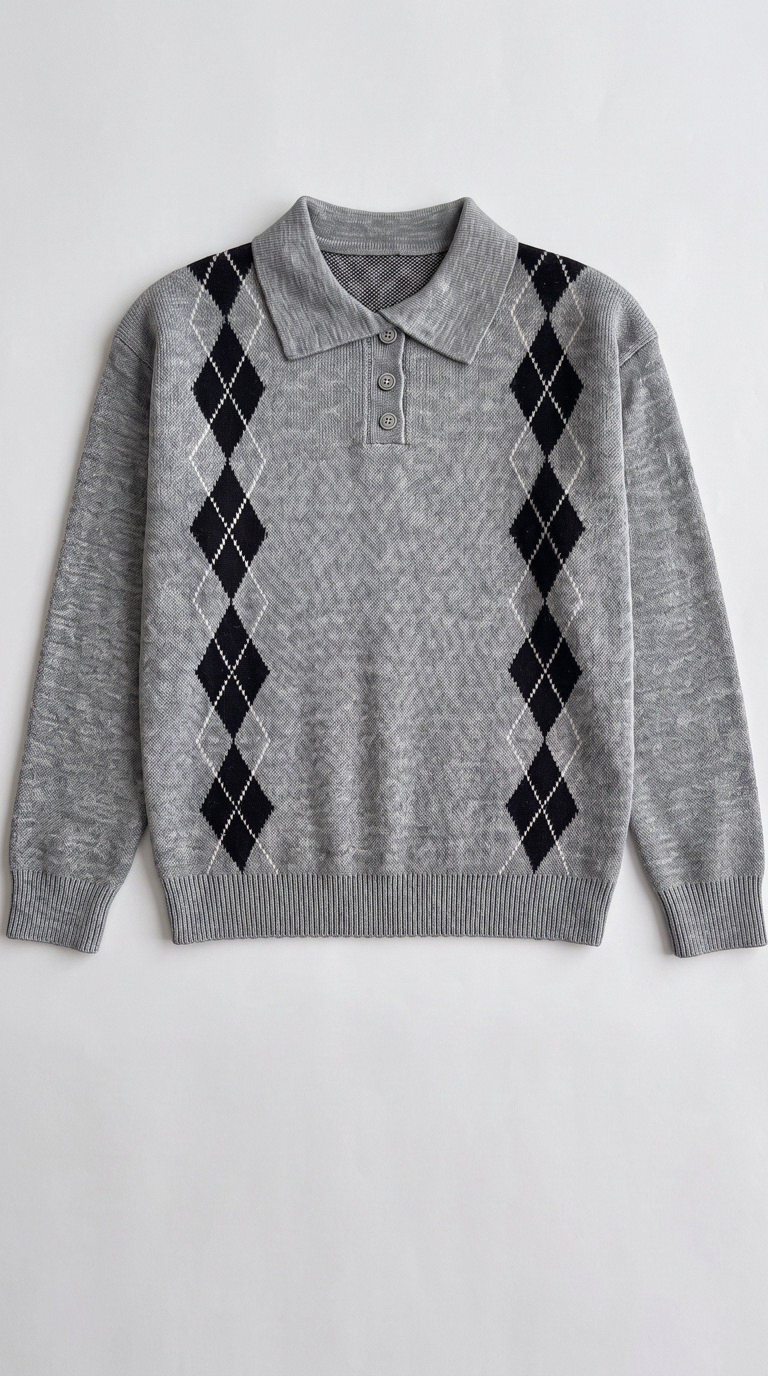 Argyle Knit Polo Collar Sweater
