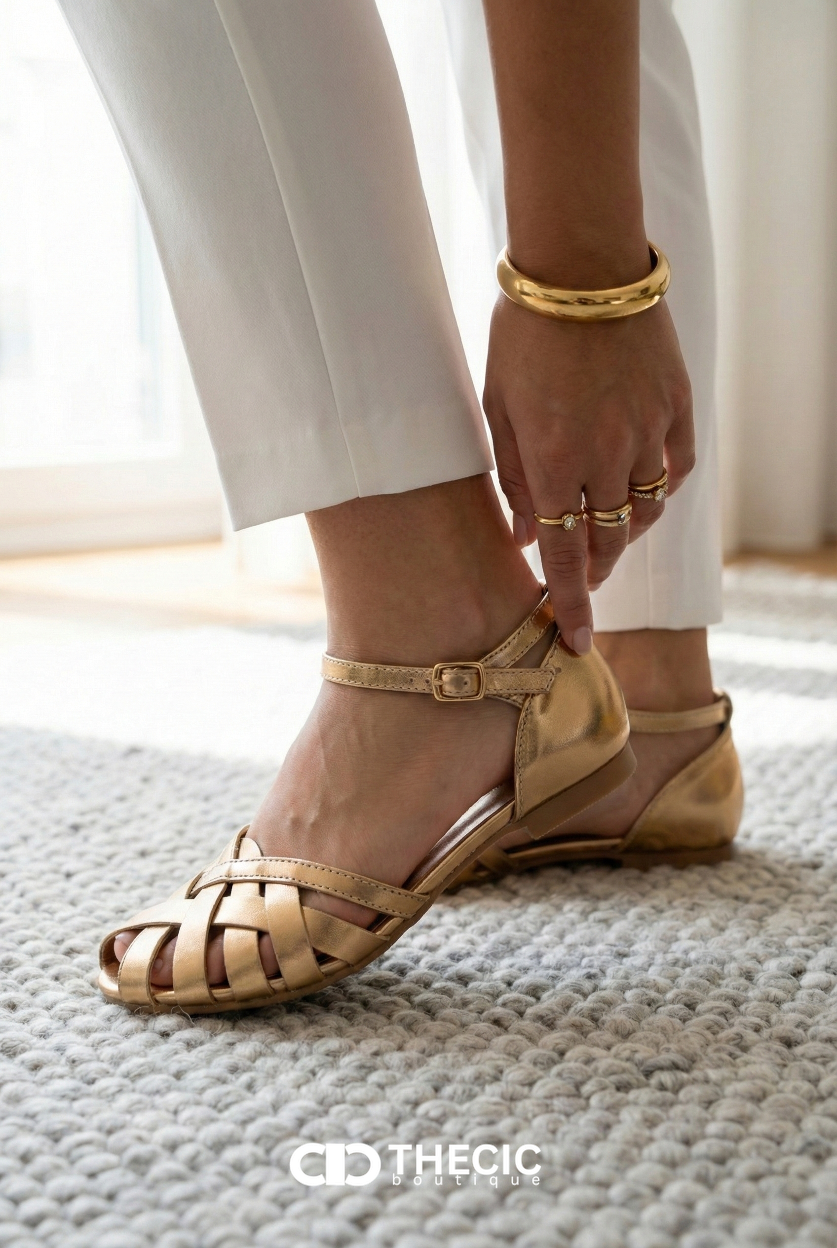 Artisan Woven Ankle-Strap Flat Sandals