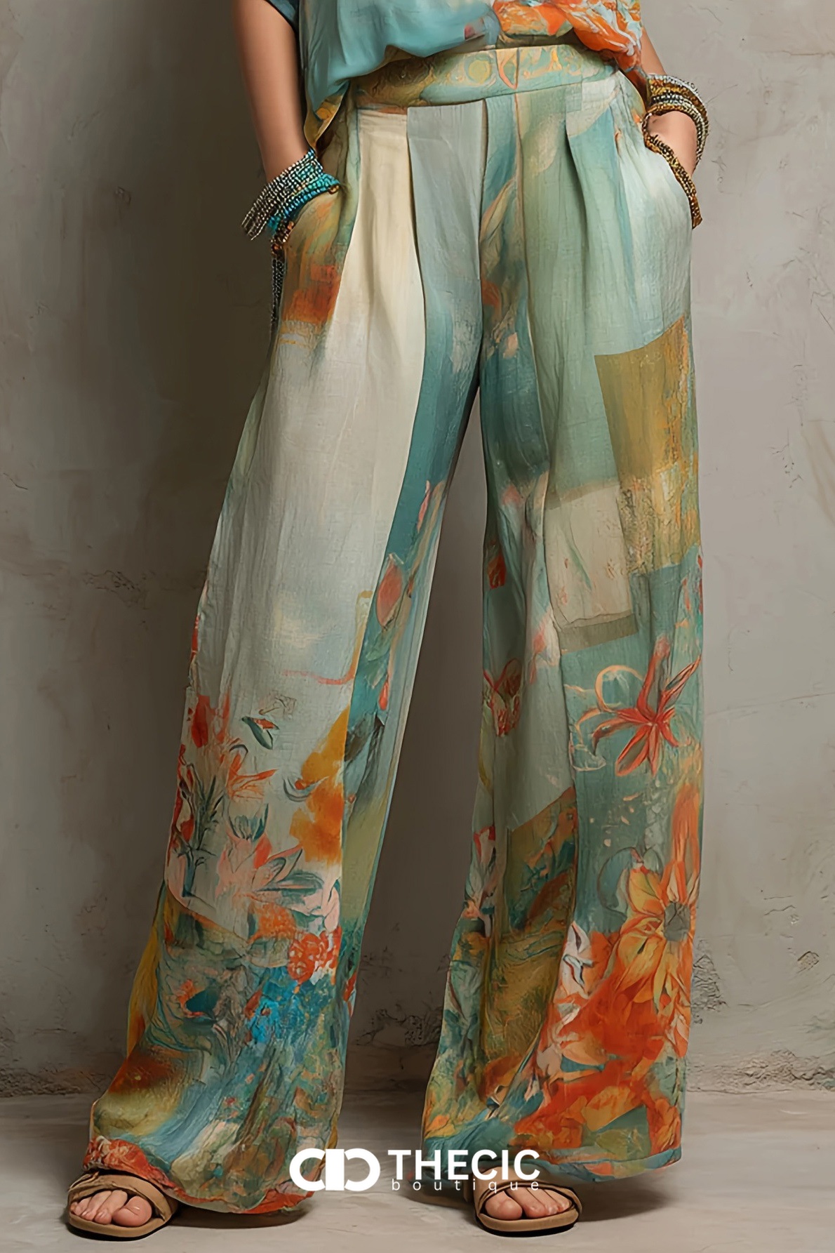 Artistic Floral Print Relaxed Two-Piece Set