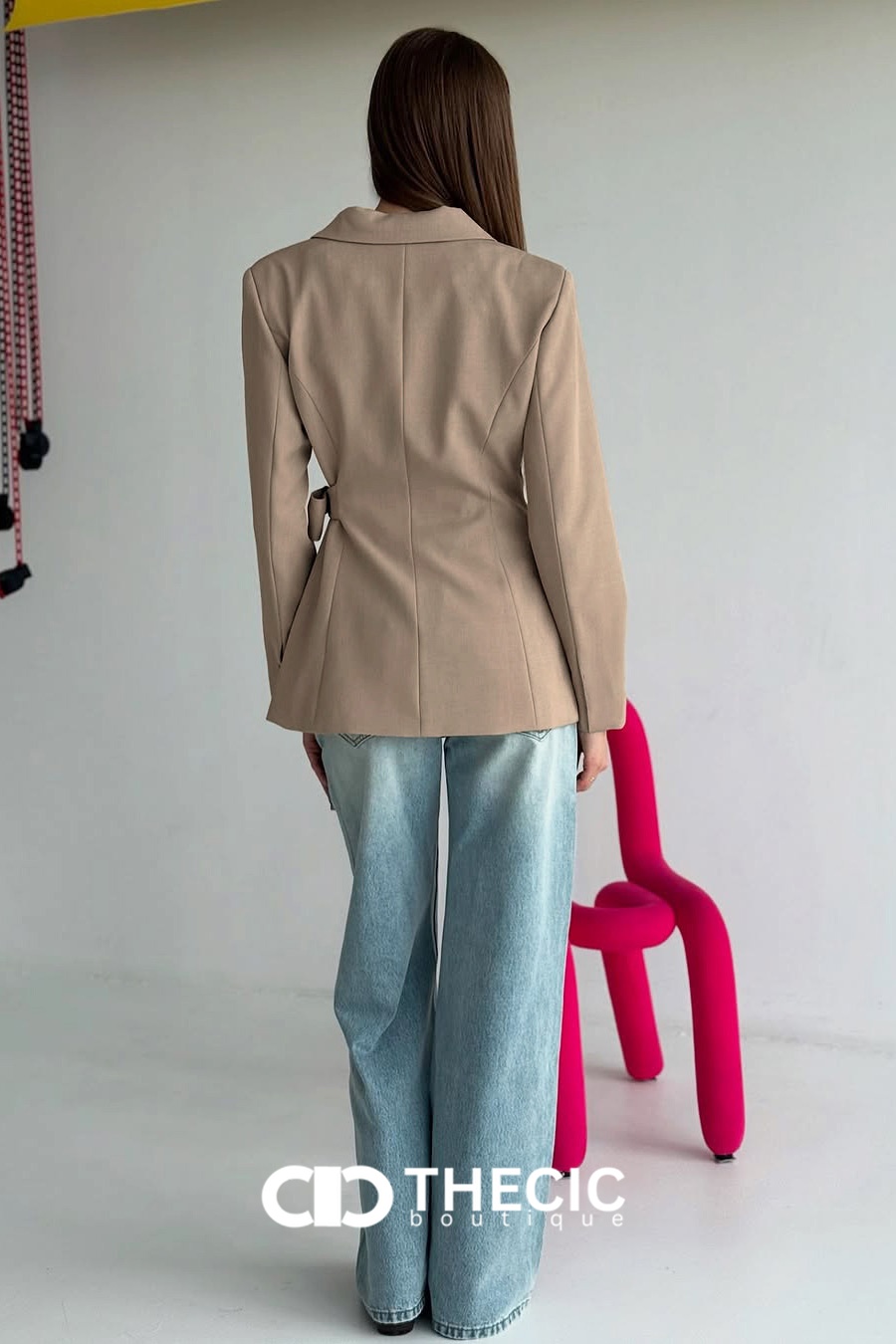 Asymmetric Hem Tie-Waist Wrap Blazer