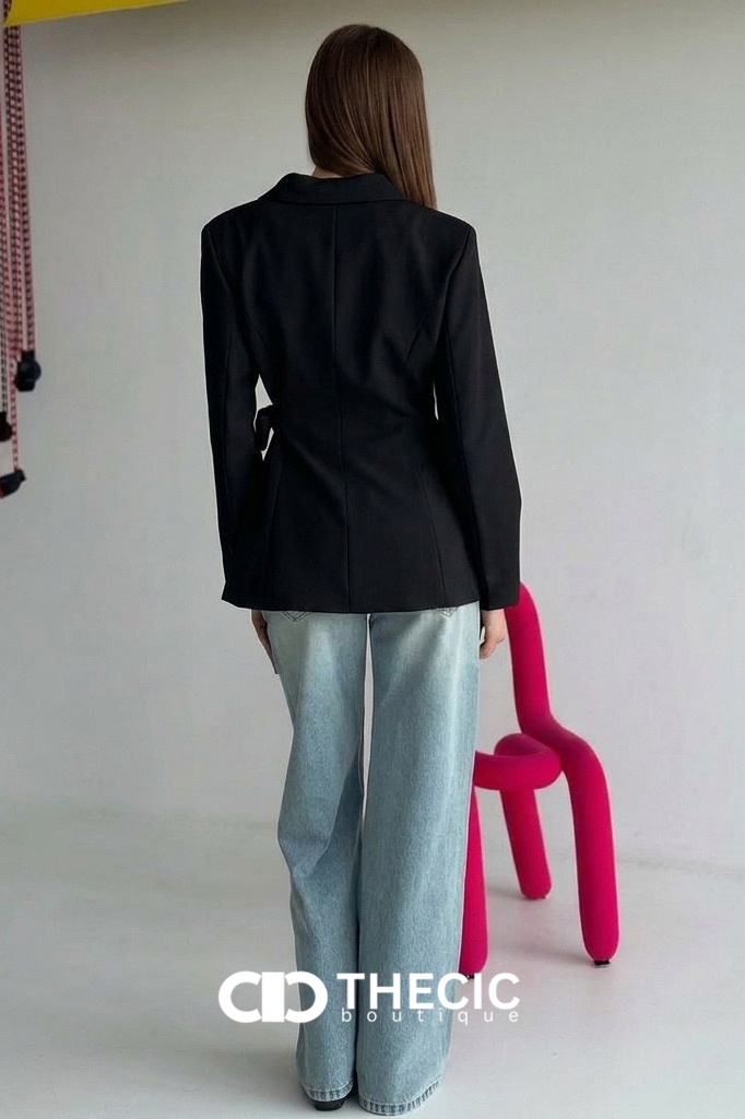 Asymmetric Hem Tie-Waist Wrap Blazer