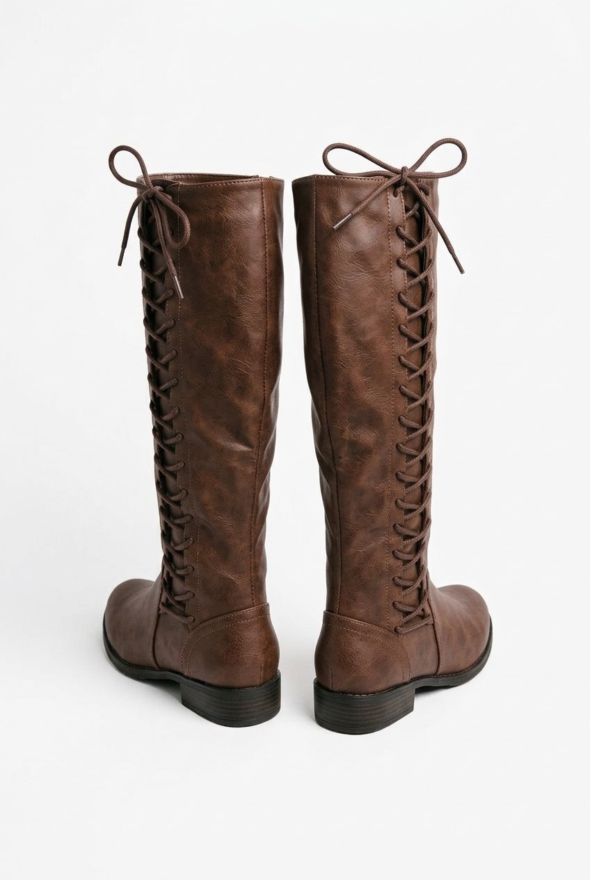 Back Lace-Up Low Block Heel Knee-High Boots