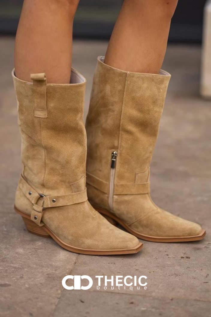 Cobblestone Walk Suede Harness Mid-Calf Boots