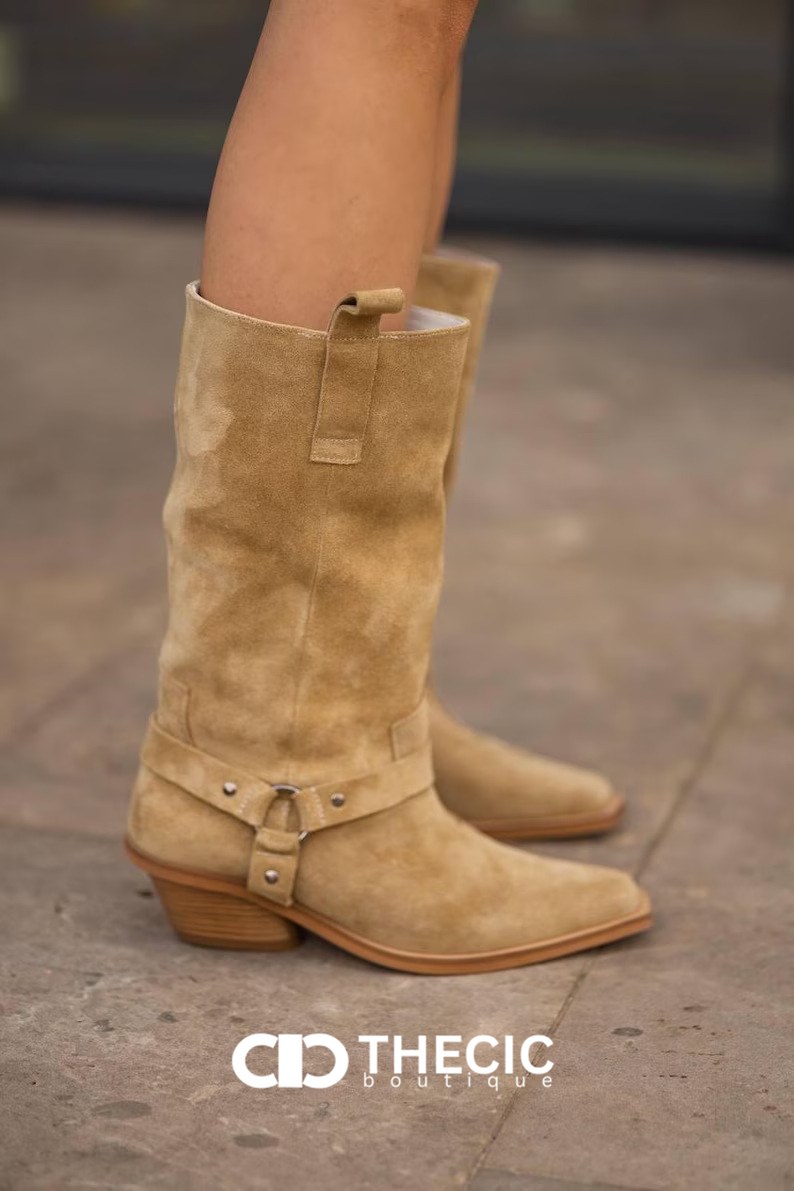 Cobblestone Walk Suede Harness Mid-Calf Boots