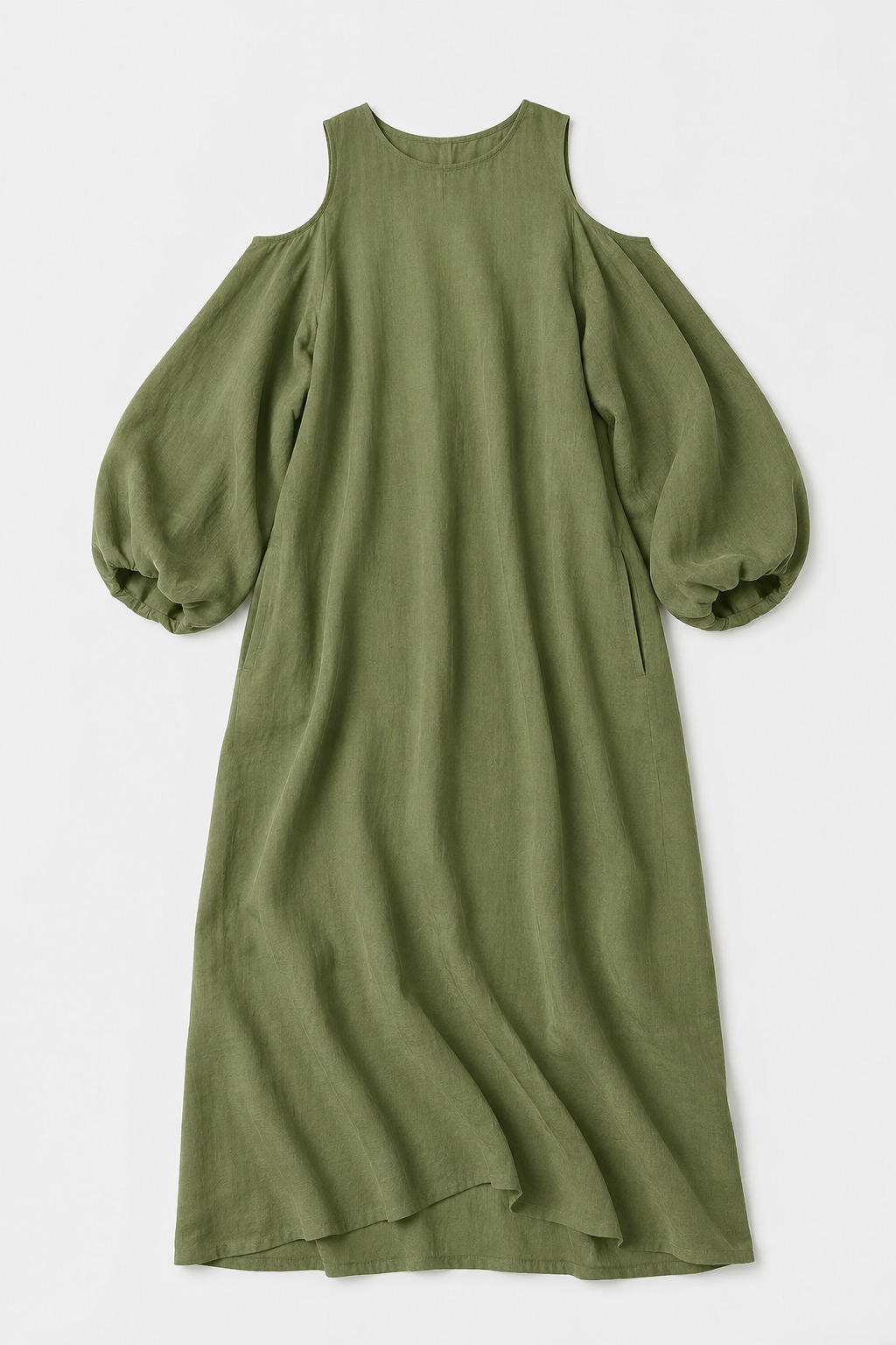 Billowing Cold-Shoulder Balloon Sleeve Maxi Dress