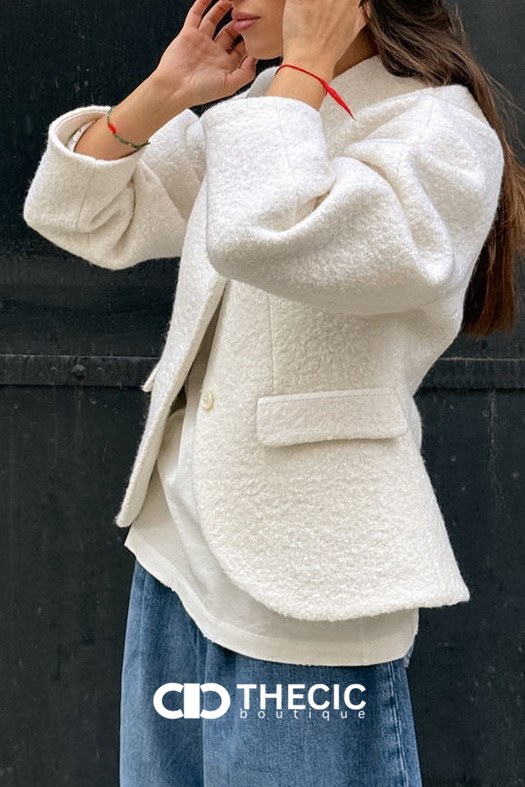 Textured Knit Collarless Two-Button Cropped Jacket