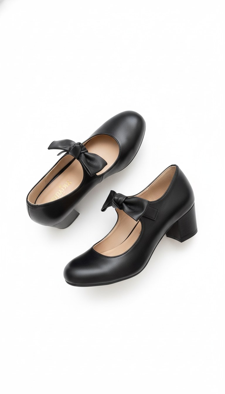 Bow-Embellished Block Heel Mary Jane Shoes