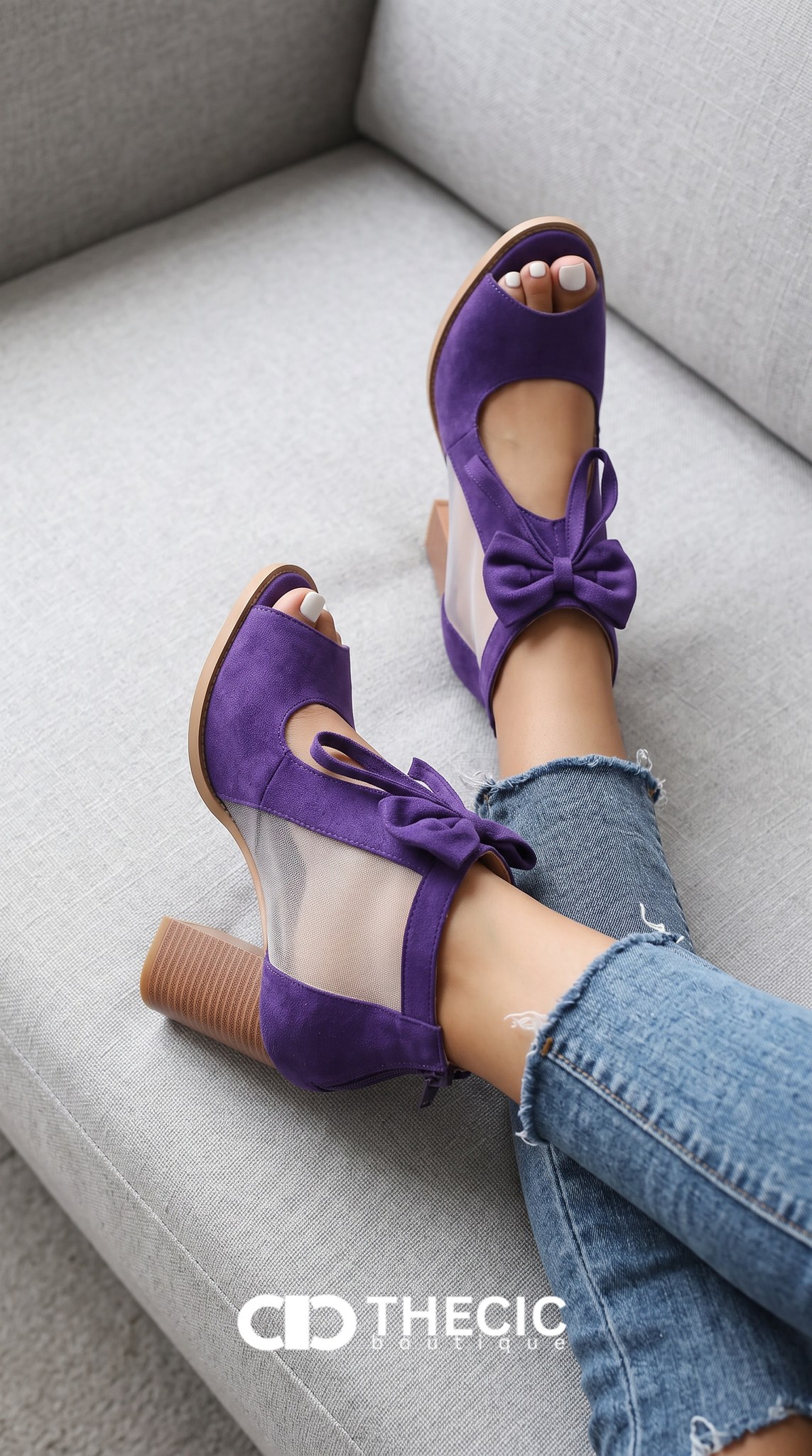 Bow Tie Mesh Panel Block Heel Sandals