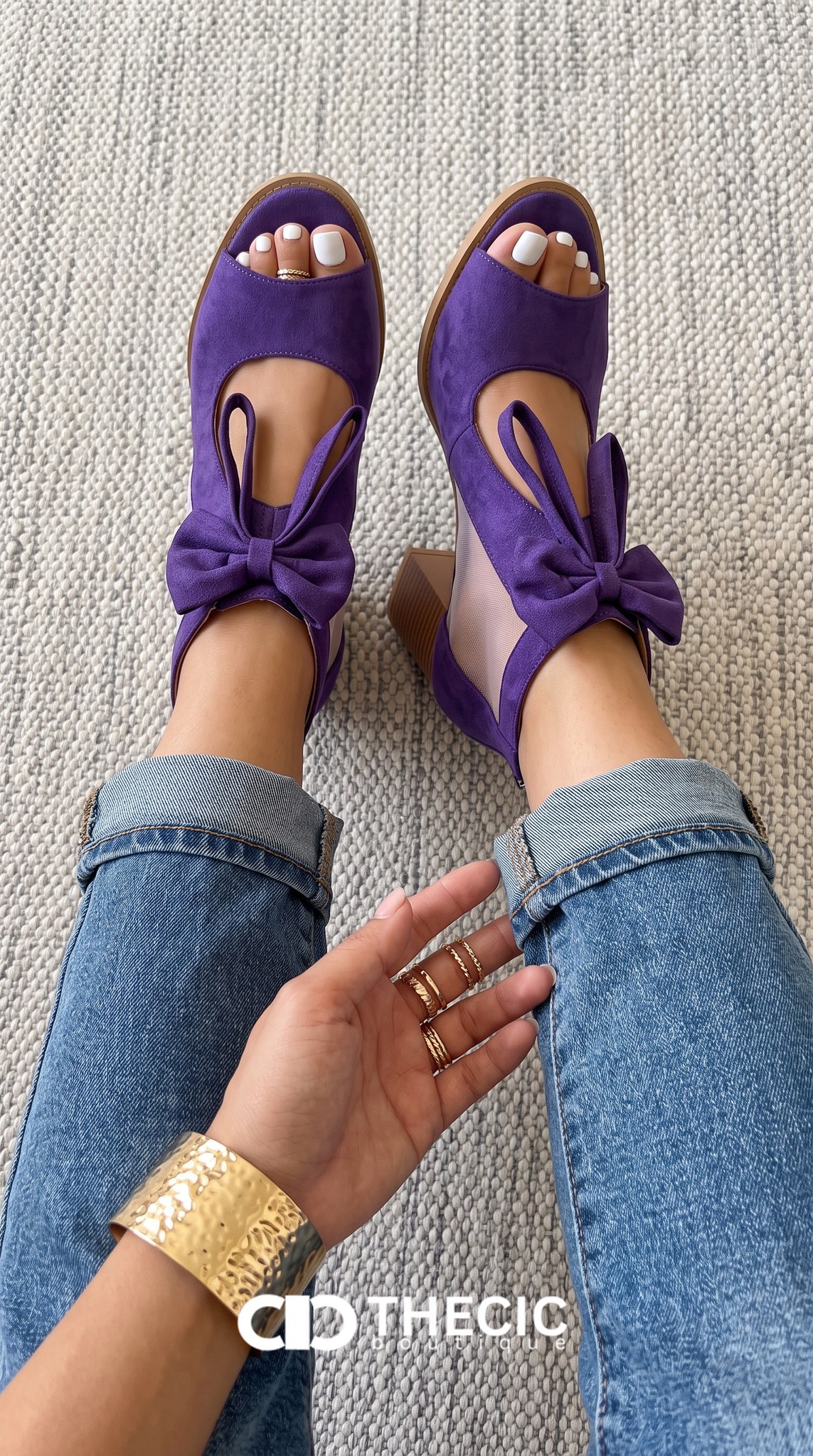 Bow Tie Mesh Panel Block Heel Sandals