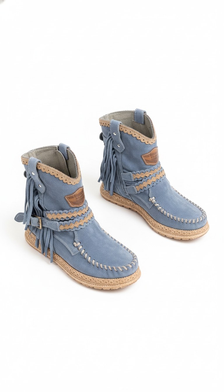 Braided Fringe Buckle Moccasin Ankle Boots