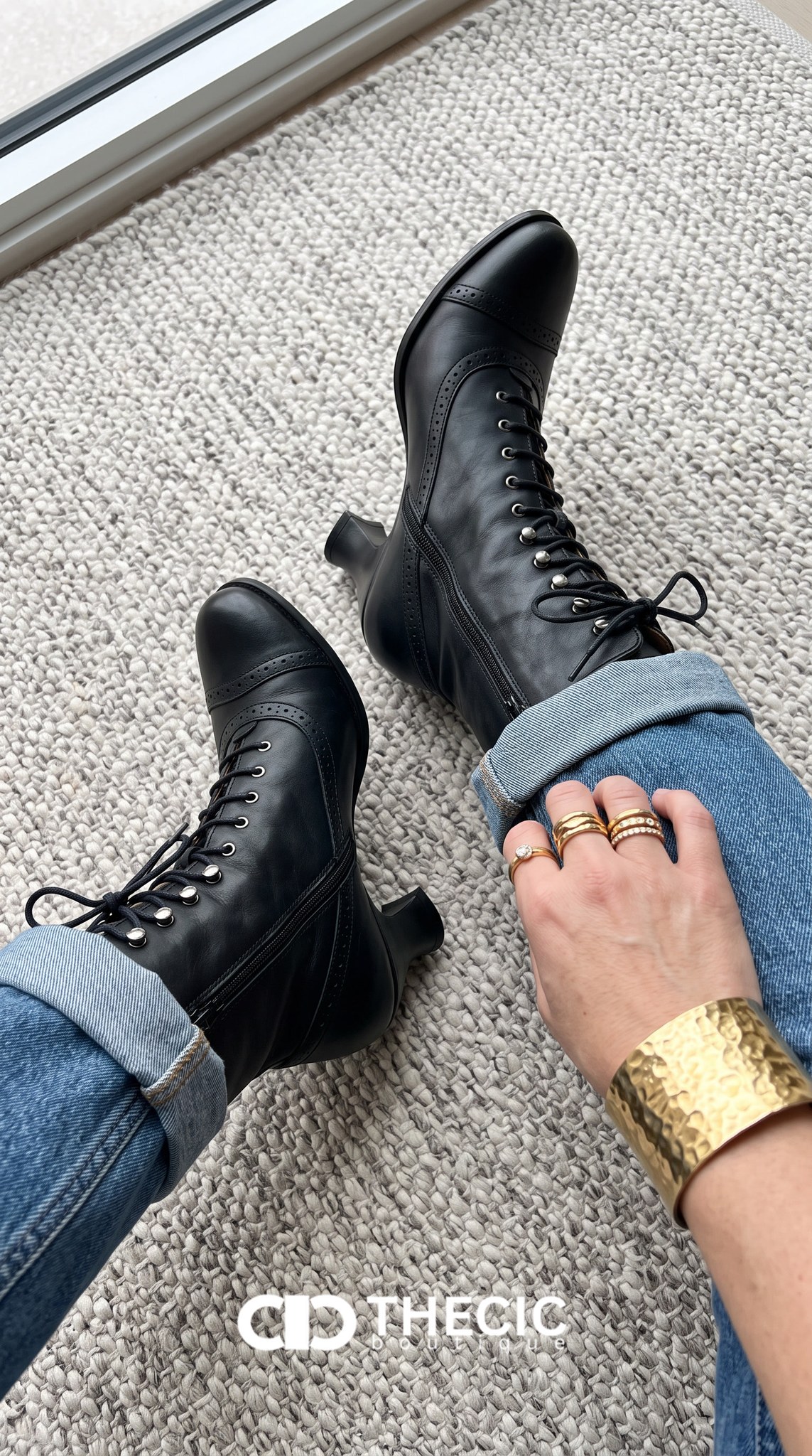 Brogue Lace-Up Block Heel Ankle Boots